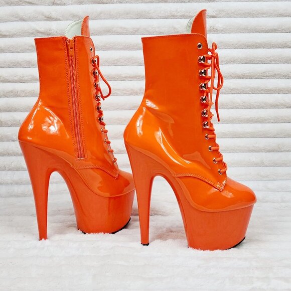 Adore Bright Orange Patent High Heel Platform Ankle Boots - Picture 1 of 8